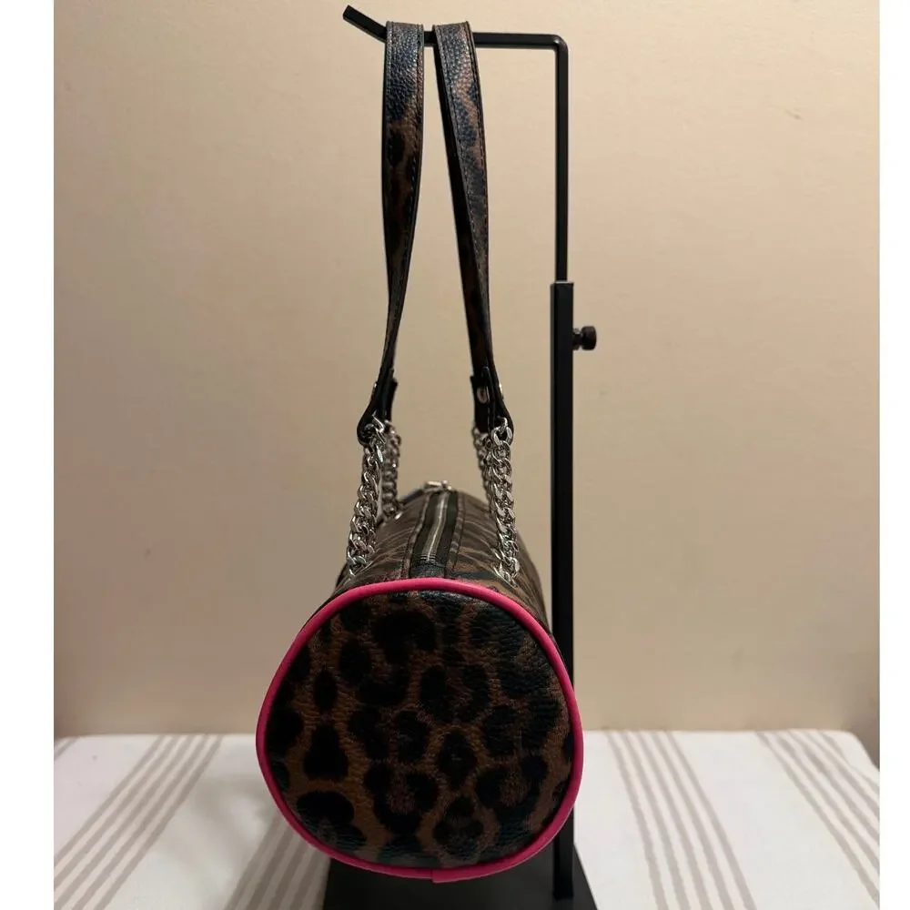 Von Dutch Cheetah Barrel Bag Pink Logo Chain Shoulder Purse Y2K NWT